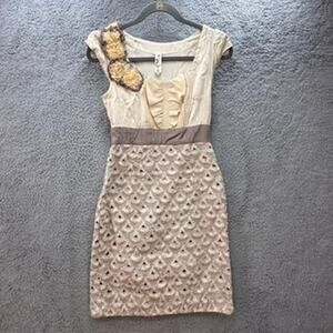 Anthropologie Floreat Size 2 Dress Beige‎ One Shoulder Floral Design Fancy Boho